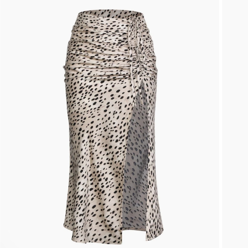 Brand New Leopard Drawstring Slit Skirt